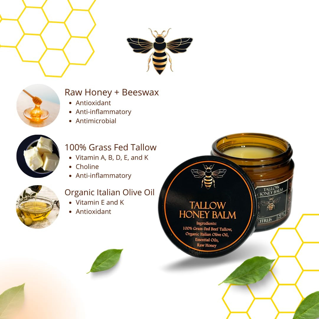 Organic Grass-Fed Beef Tallow Balm with Raw Honey